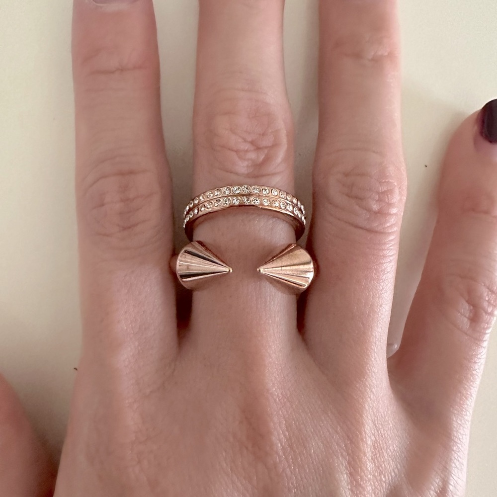 Vita Fede Double Rose Gold Spike Ring with Crystal Accents - Picture 3 of 5